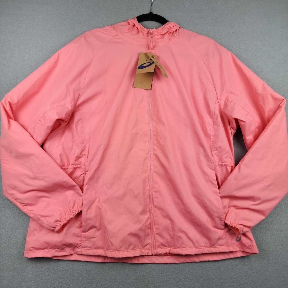 ASICS Jacket Womens XL Pink Wind Run Hooded Windbreaker Running Lightweight NWT